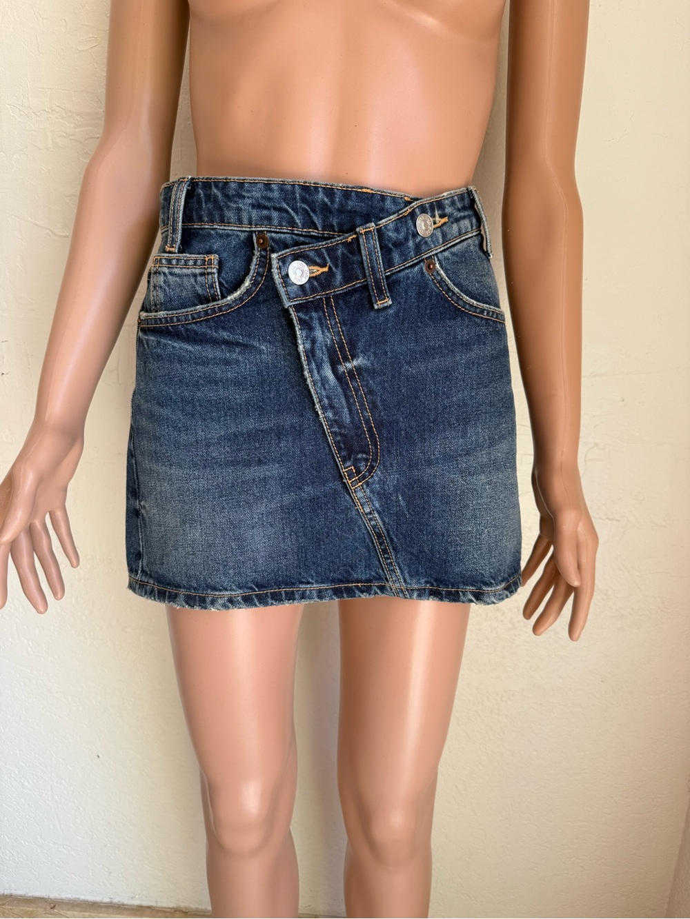 Zara Asymmetrical Crossover Dark Blue Jeans Denim Mini Skirt Women’s Size S